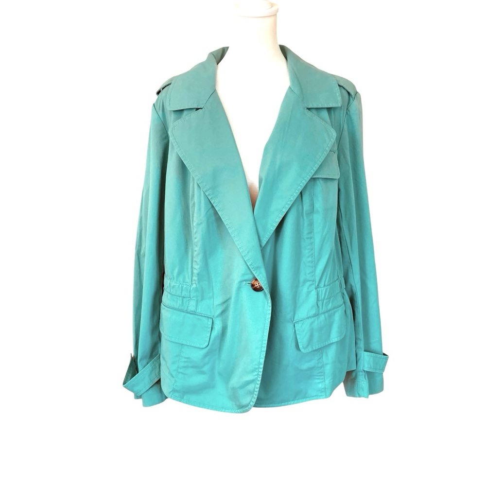 Talbots Grace Fit Utility Jacket Blazer Cinch Waist Pastel Turquoise (Size 20WP)